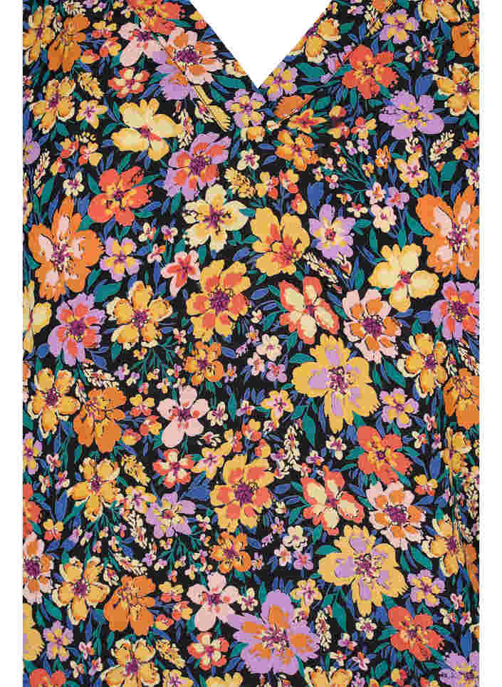 Blomstret viskose bluse med smock, Multi Flower AOP, Packshot image number 2