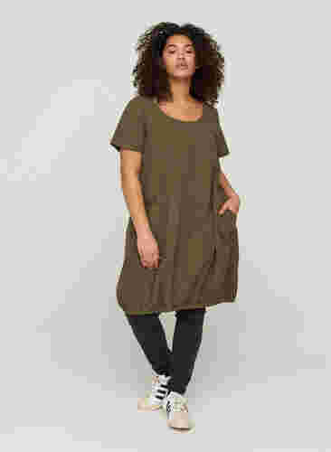 Kortærmet kjole i bomuld, Ivy Green, Model image number 2