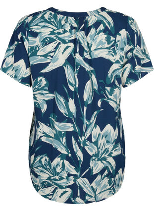 Bluse med korte ærmer og v-udskæring , Navy B.Big FlowerAOP, Packshot image number 1