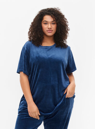 T-shirt i velour, Insignia Blue, Model image number 0