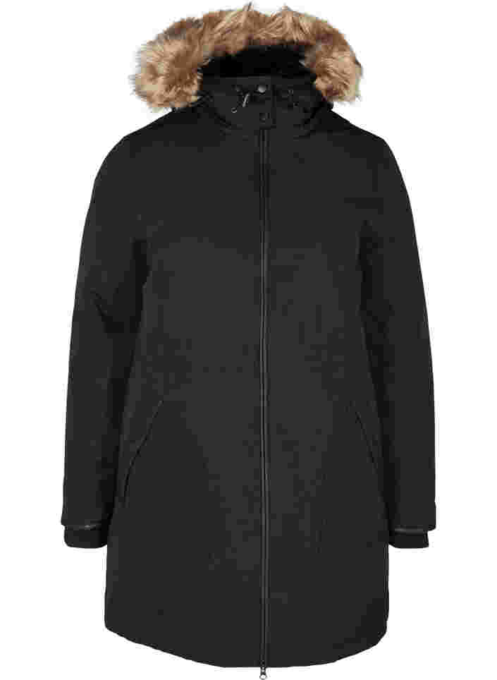 Vinterjakke med lynlås og lommer, Black, Packshot image number 0