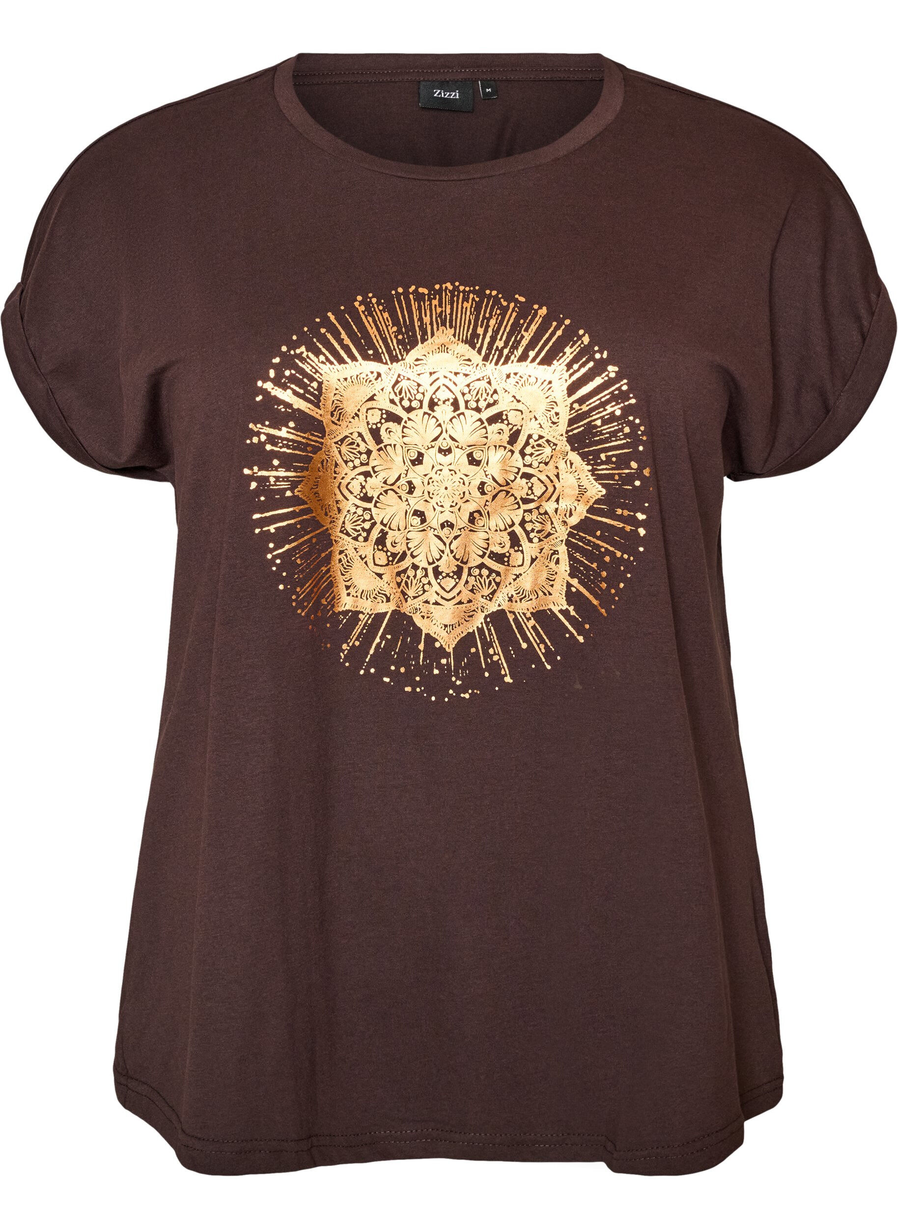 ZizziT-shirt med dekorativt frontprint, Brun, Packshot image number 0