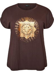 T-shirt med dekorativt frontprint, Brun
