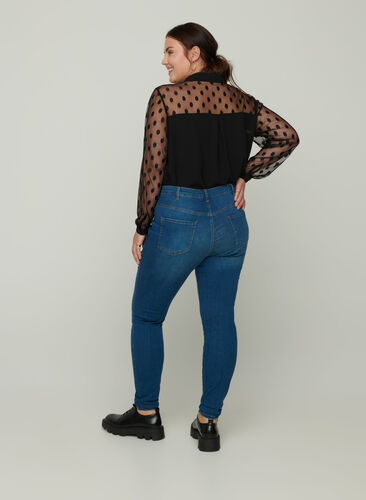 Højtaljede super slim Amy jeans, Blue denim, Model image number 1