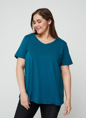 Basis t-shirt med v-hals, Blue Coral, Model image number 0