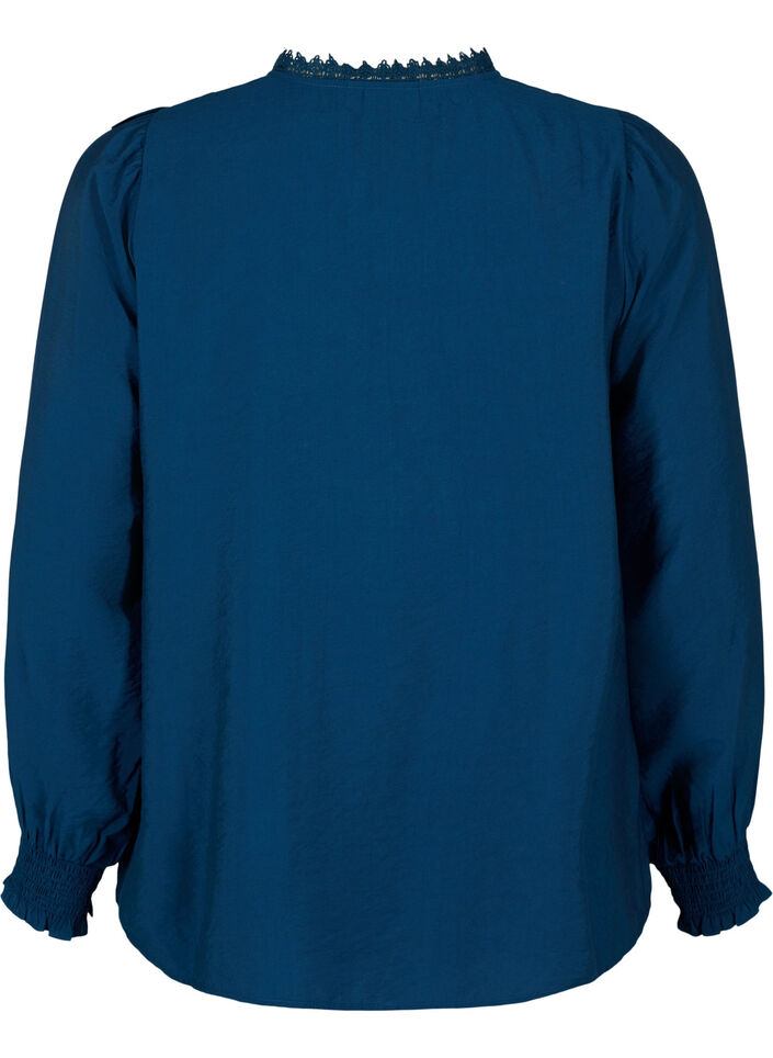 Viskosebluse med flæser og broderidetalje, Titan, Packshot image number 1