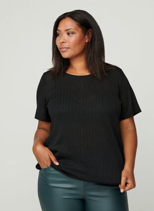 T-shirt med elastik i bunden , Black, Model image number 0