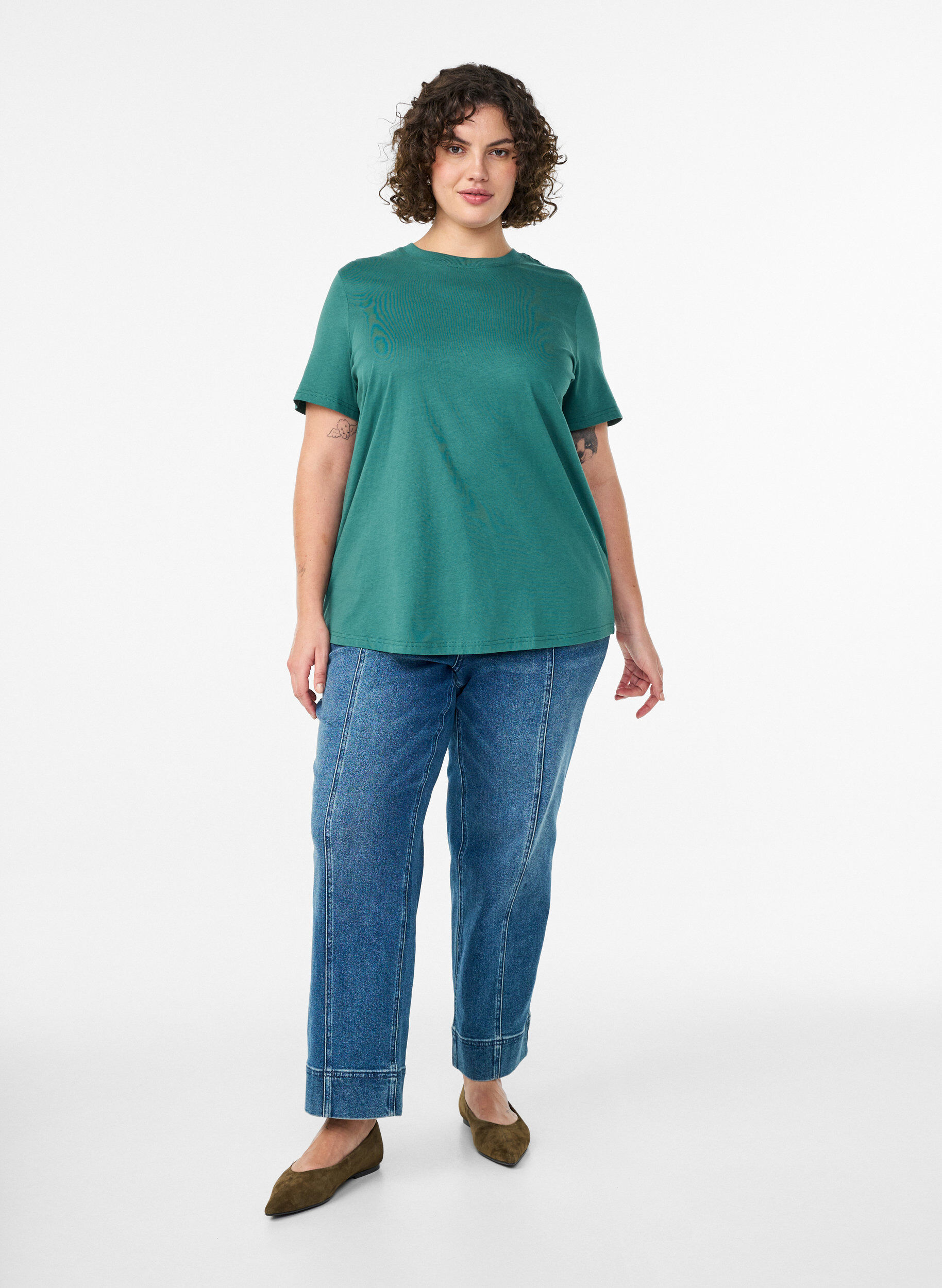 ZizziBasis t-shirt i bomuld med rund hals, Gr&oslash;n, Model image number 1