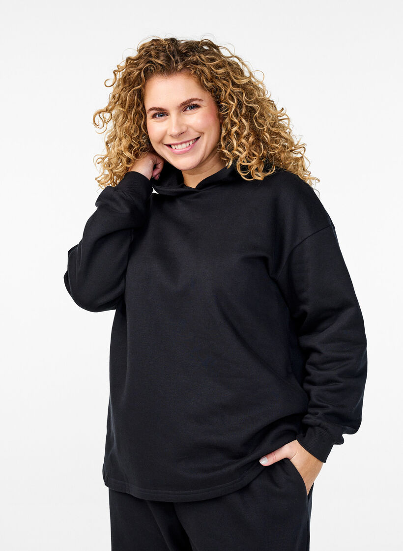Sweatshirt med h&aelig;tte, Sort, Model image number 0
