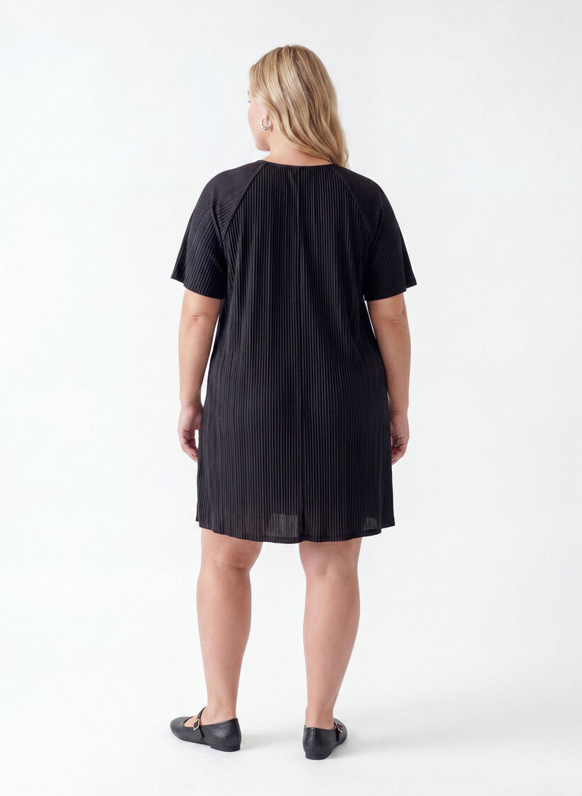 Tunika i jersey med strukturstriber, Sort, Model image number 1