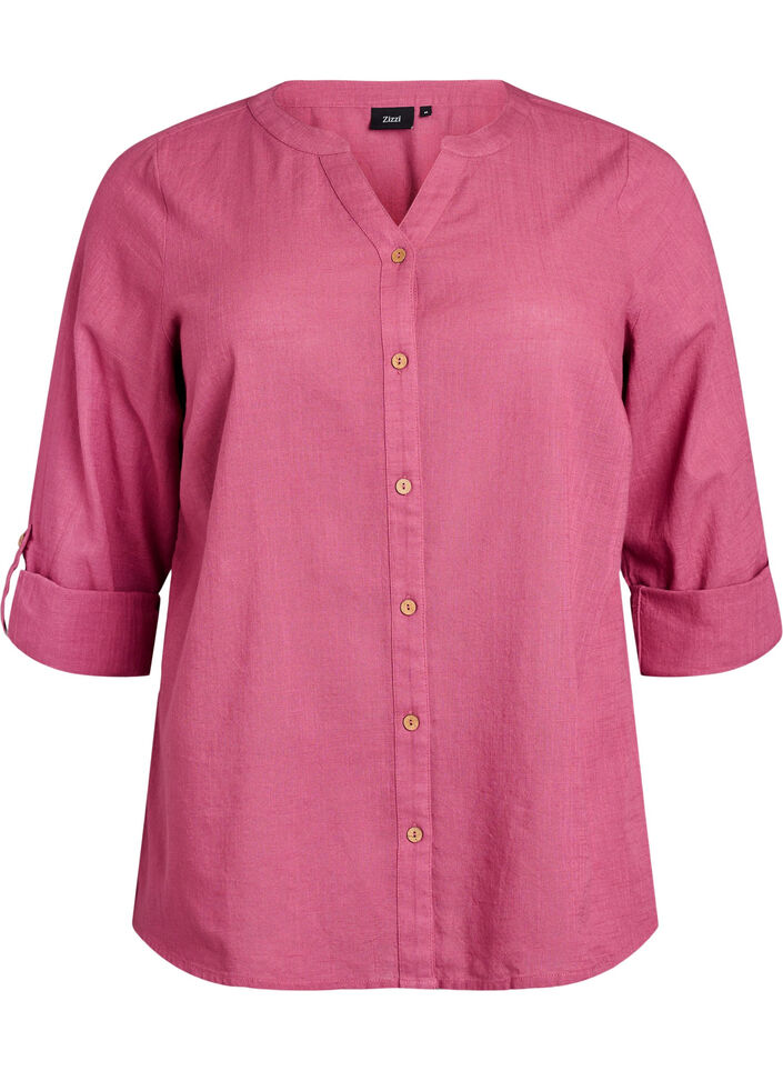 Skjortebluse i bomuld med v-udsk&aelig;ring, R&oslash;d, Packshot image number 0