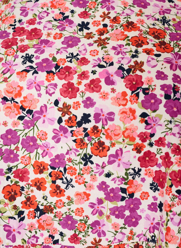 Blomstret bomuldskjole med fl&aelig;ser og V-udsk&aelig;ring, Lyser&oslash;d, Packshot image number 2