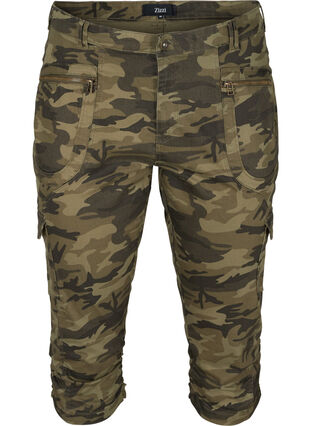 Tætsiddende capri jeans med camouflageprint, Ivy Green/Camou, Packshot image number 0