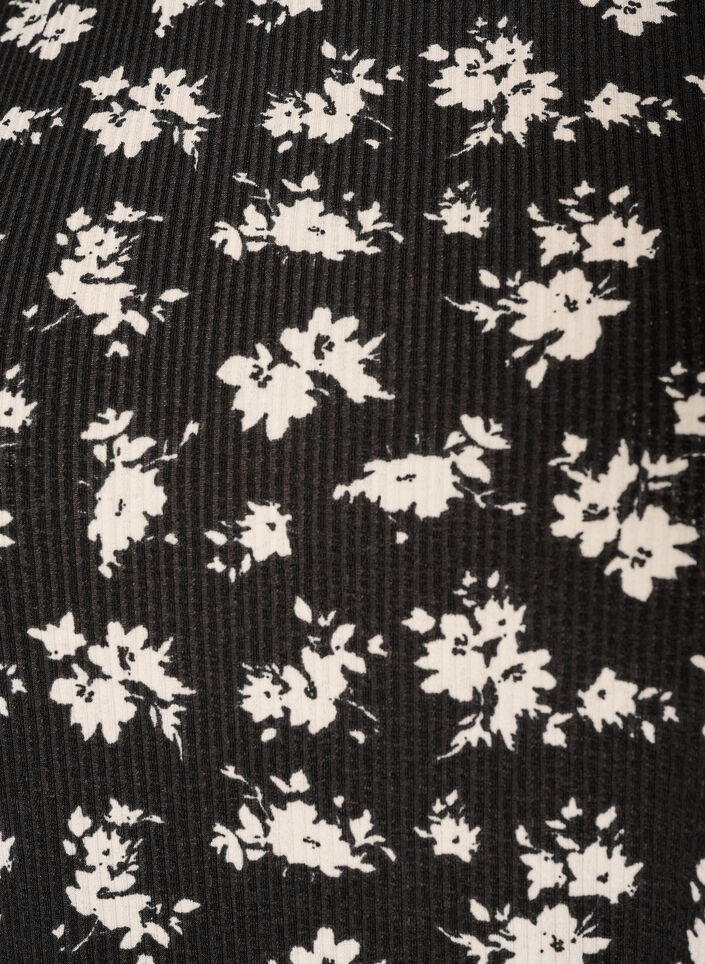 Bluse med korte &aelig;rmer og blomsterprint, Sort, Packshot image number 2