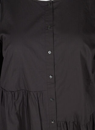 Bomulds skjortekjole med pufærmer, Black, Packshot image number 2