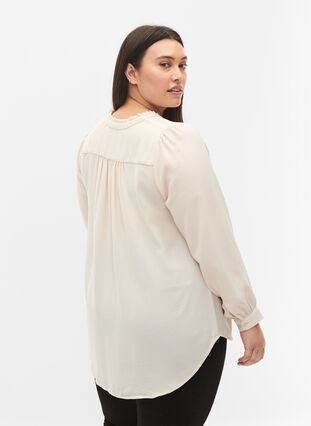 Langærmet bluse med v-udskæring, Warm Off-white, Model image number 1