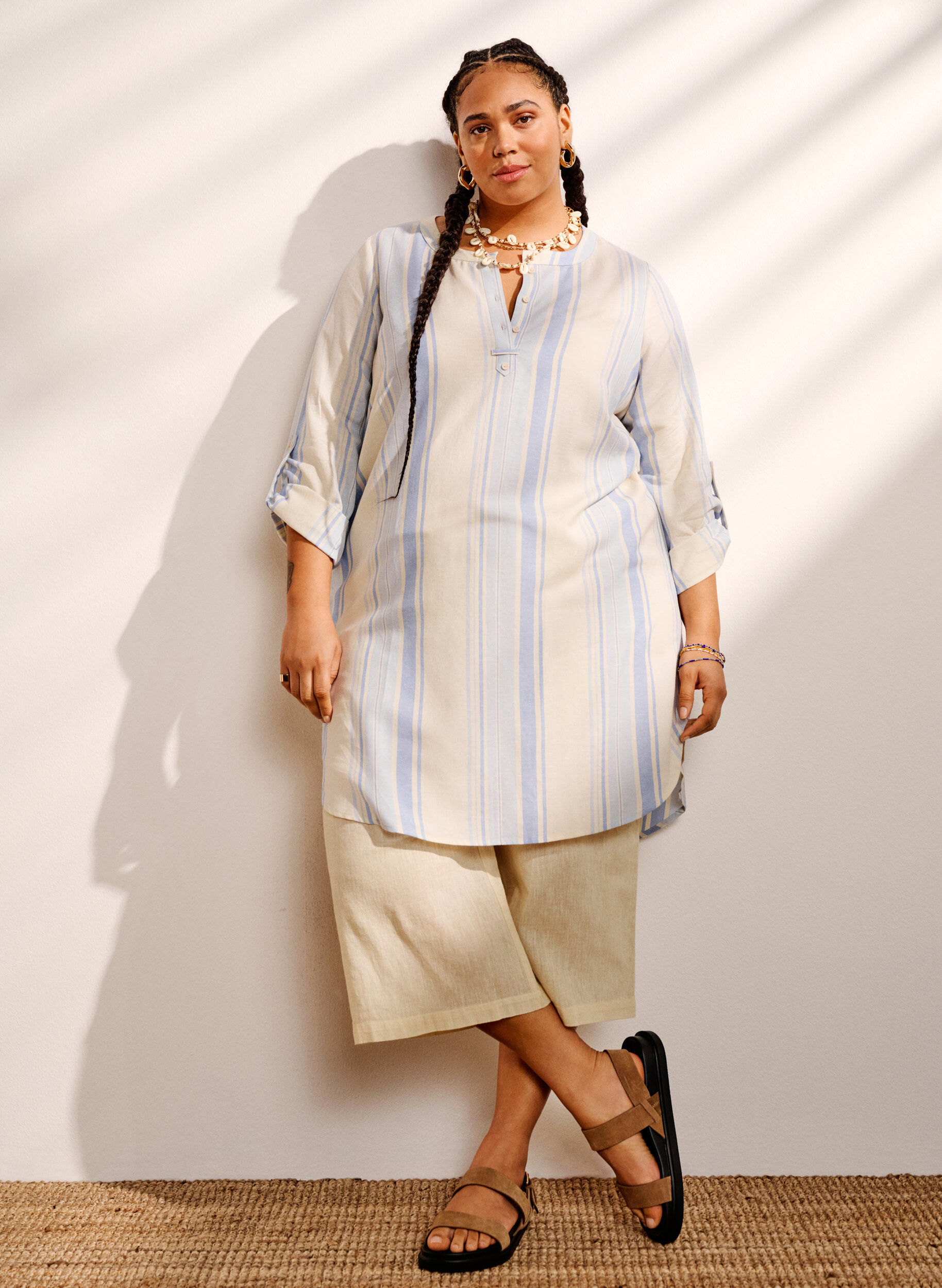 Zizzi Stribet kjole med lange &aelig;rmer, Birch w. Stripes, Image image number 0