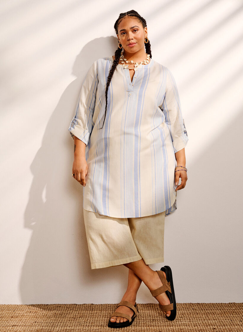 Stribet kjole med lange ærmer, Birch w. Stripes, Image image number 0