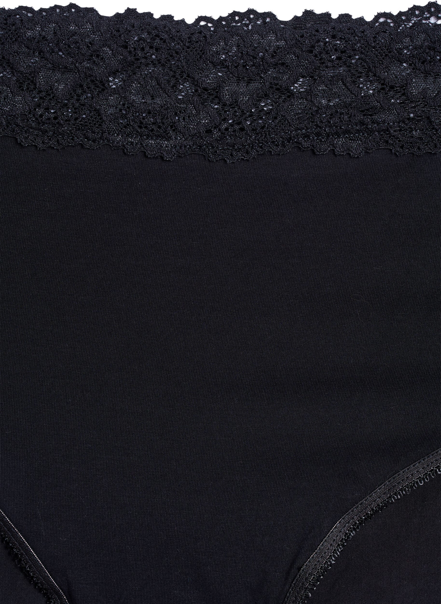 Zizzi 2-pak bomulds trusse med blonder, Sort, Packshot image number 2