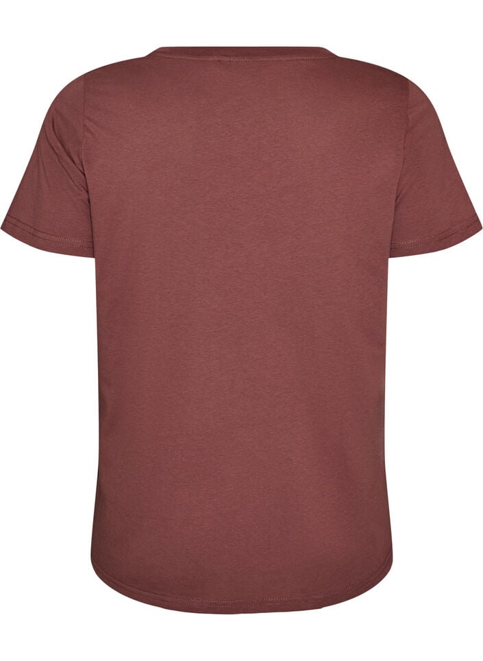 T-shirt i bomuld med frontprint og V-hals, Lyser&oslash;d, Packshot image number 1