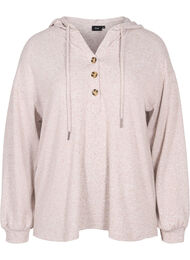 Meleret bluse med hætte, Natural Mel.