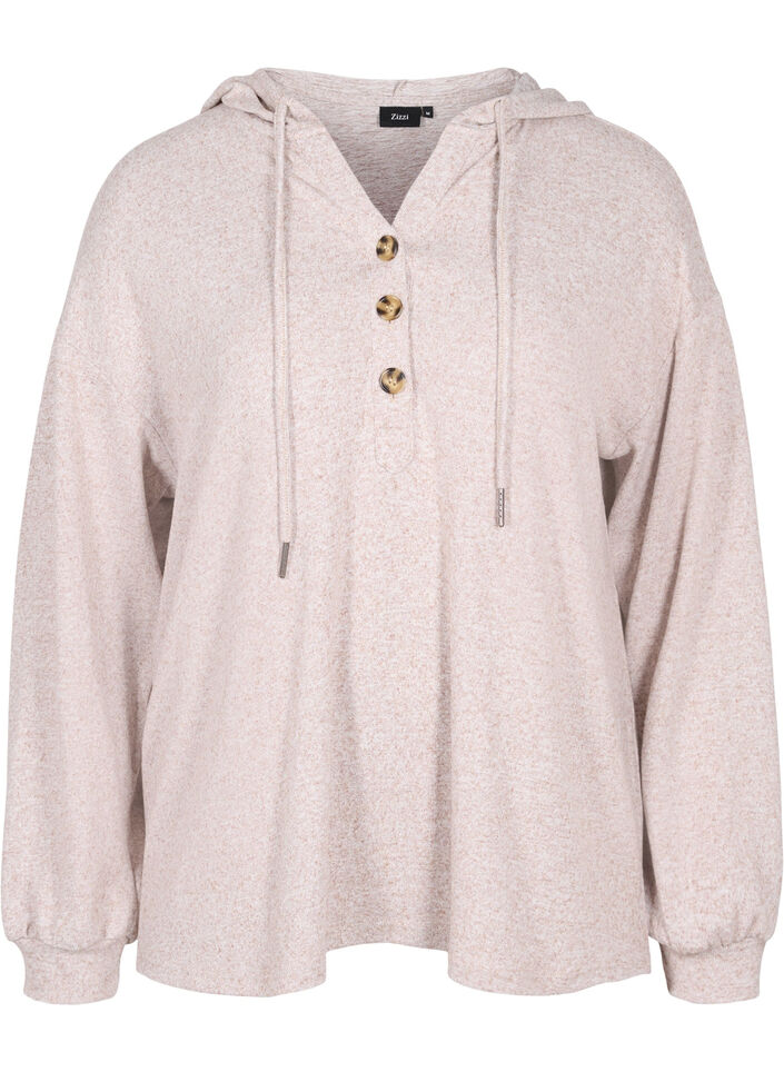 Meleret bluse med hætte, Natural Mel., Packshot image number 0