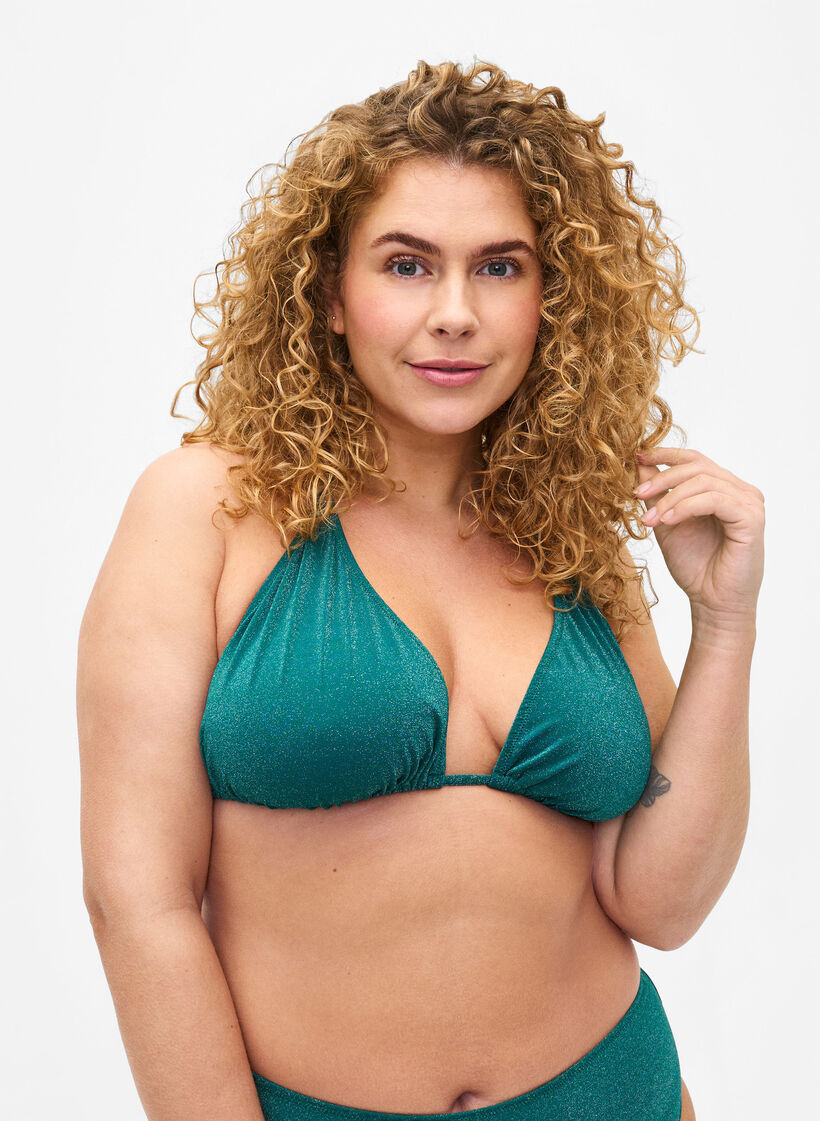 Glitter trekants bikinioverdel, Grøn, Model image number 0