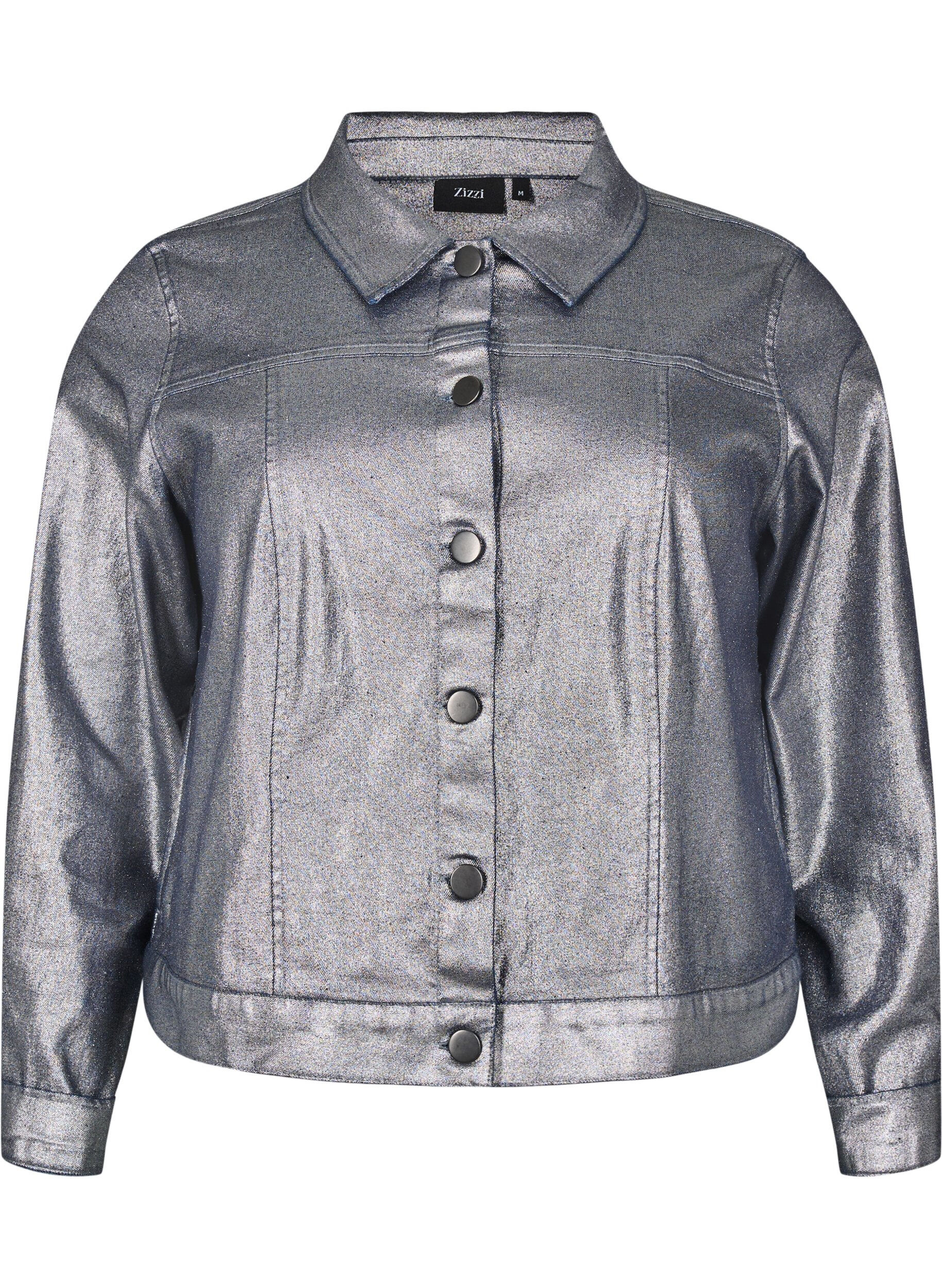 Zizzi Kort s&oslash;lv coated denimjakke, Gun Silver, Packshot image number 0