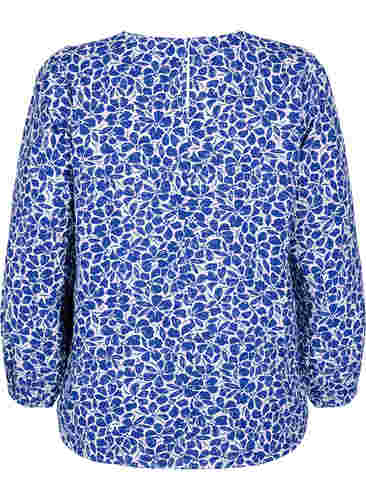 Bluse med pufærmer, White/Blue Ditsy, Packshot image number 1