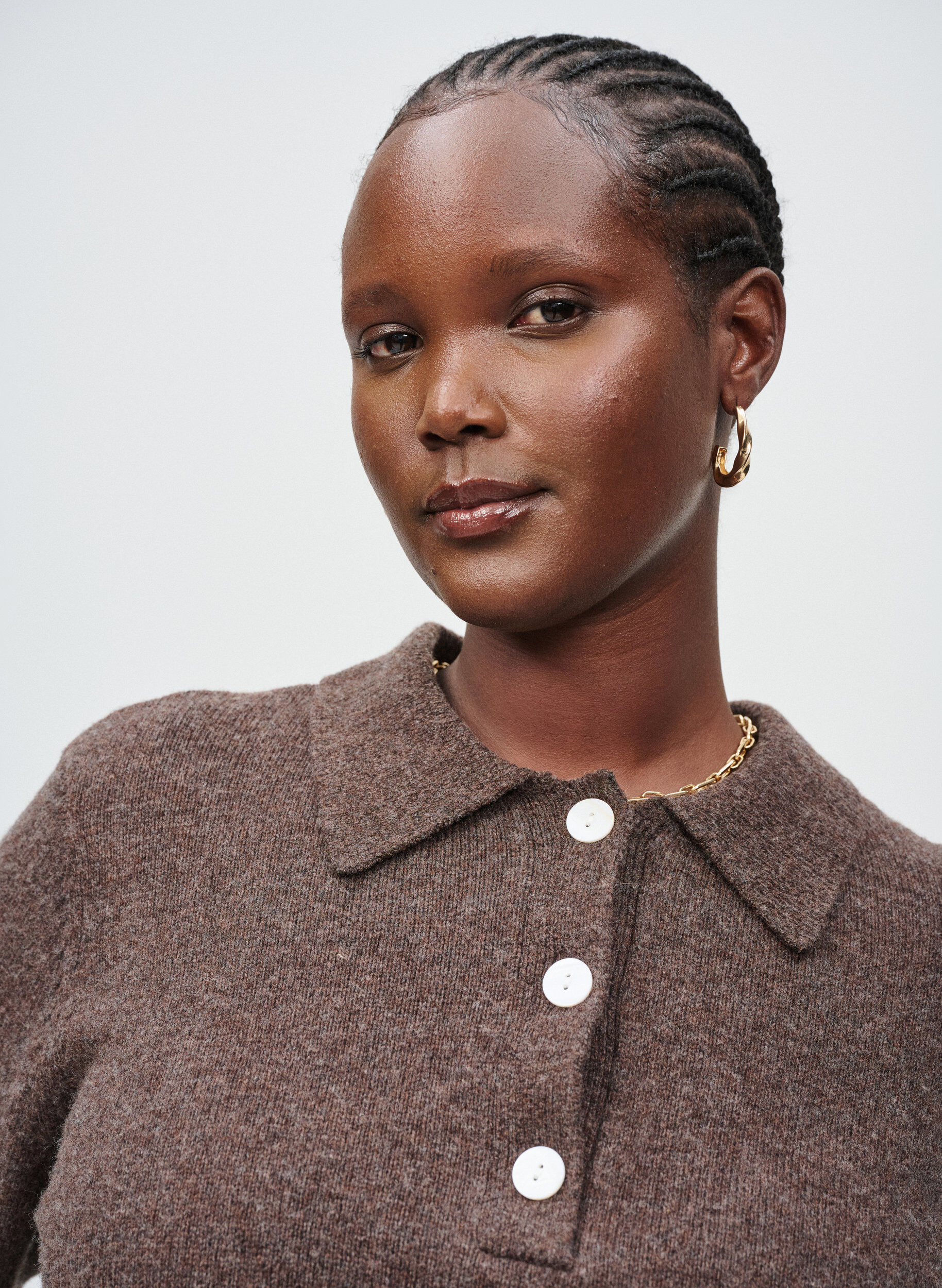 Zizzi Strikbluse i bl&oslash;d merino-blanding med polokrave , Brun, Image image number 0