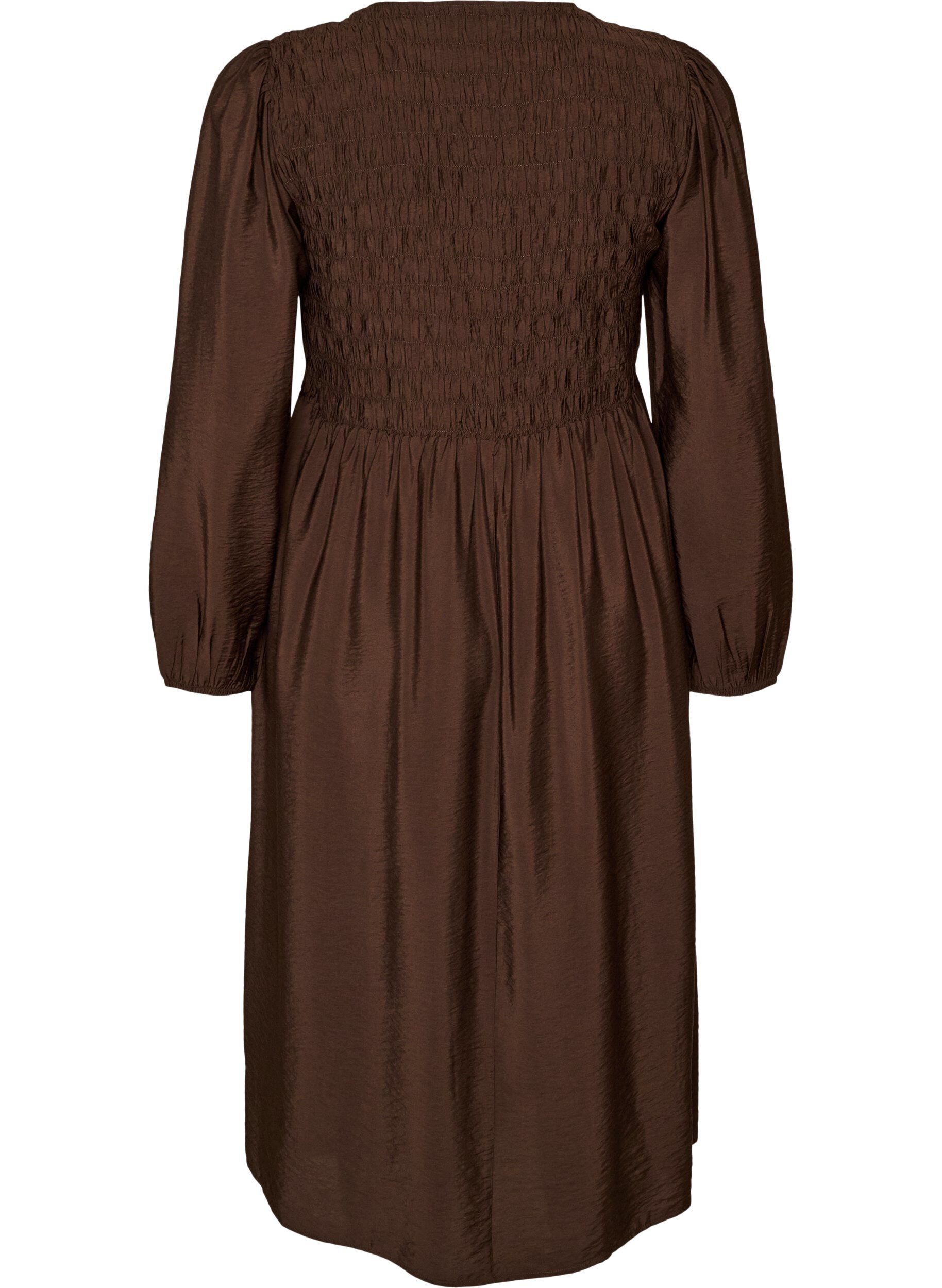 ZizziMidikjole i viskose med smock, Brun, Packshot image number 1