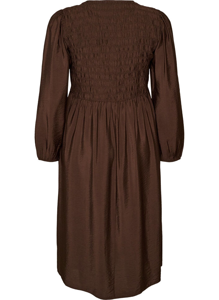 Midikjole i viskose med smock, Brun, Packshot image number 1
