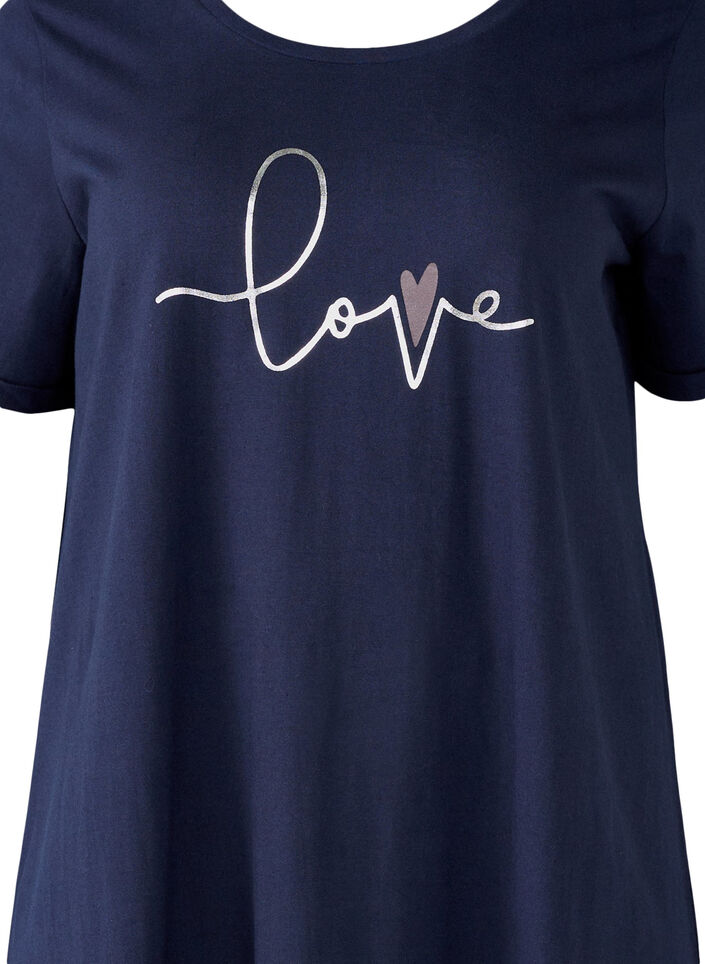 Kort&aelig;rmet natkjole i &oslash;kologisk bomuld , Bl&aring;, Packshot image number 2