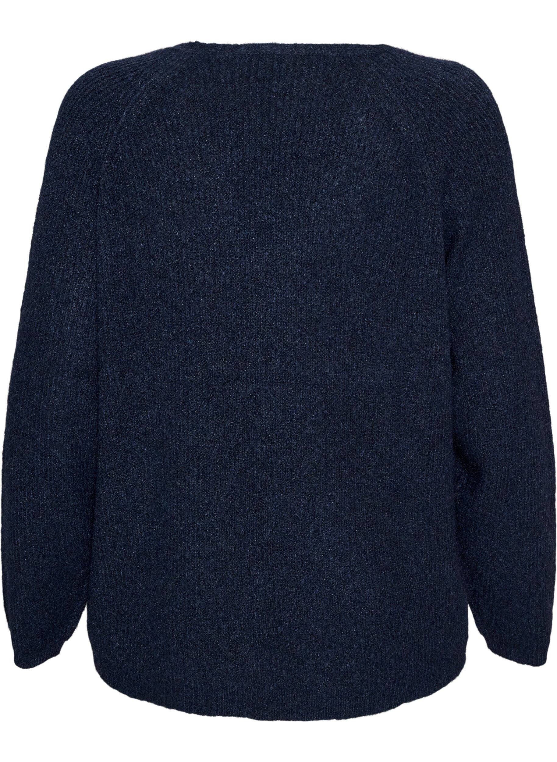 ZizziStrikbluse med V-hals og raglan&aelig;rmer, Bl&aring;, Packshot image number 1