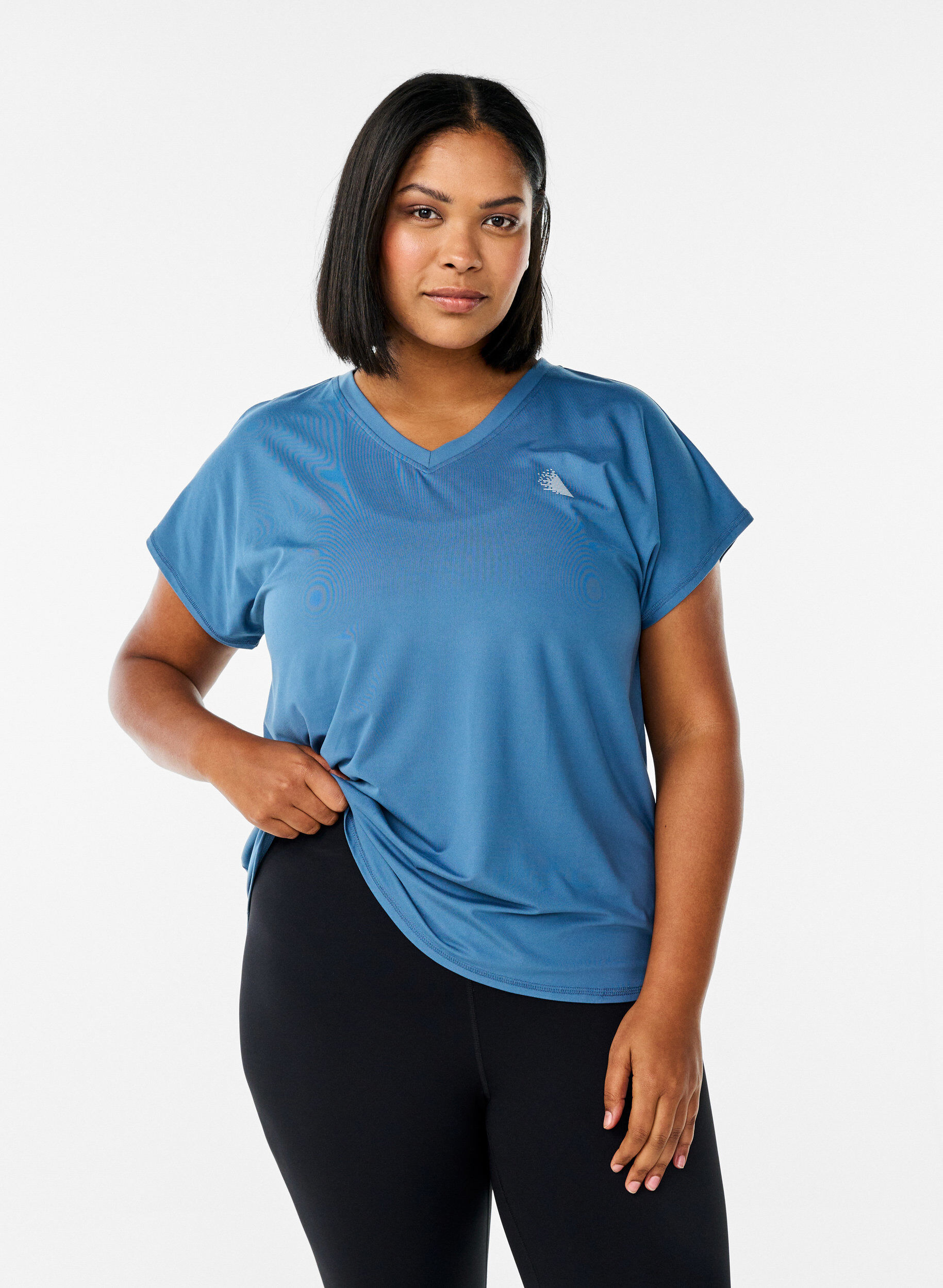 ZizziKort&aelig;rmet tr&aelig;nings t-shirt med v-hals, Bl&aring;, Model image number 0