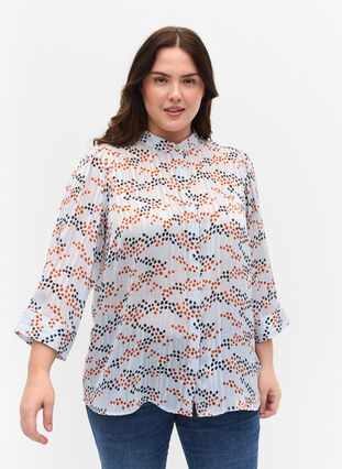 Printet skjortebluse med 3/4 ærmer, Multi Dot, Model image number 0