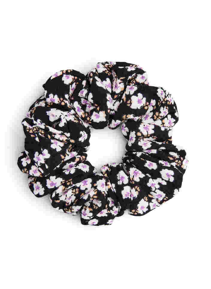 Ensfarvet scrunchie, White/Purple AOP, Packshot image number 0