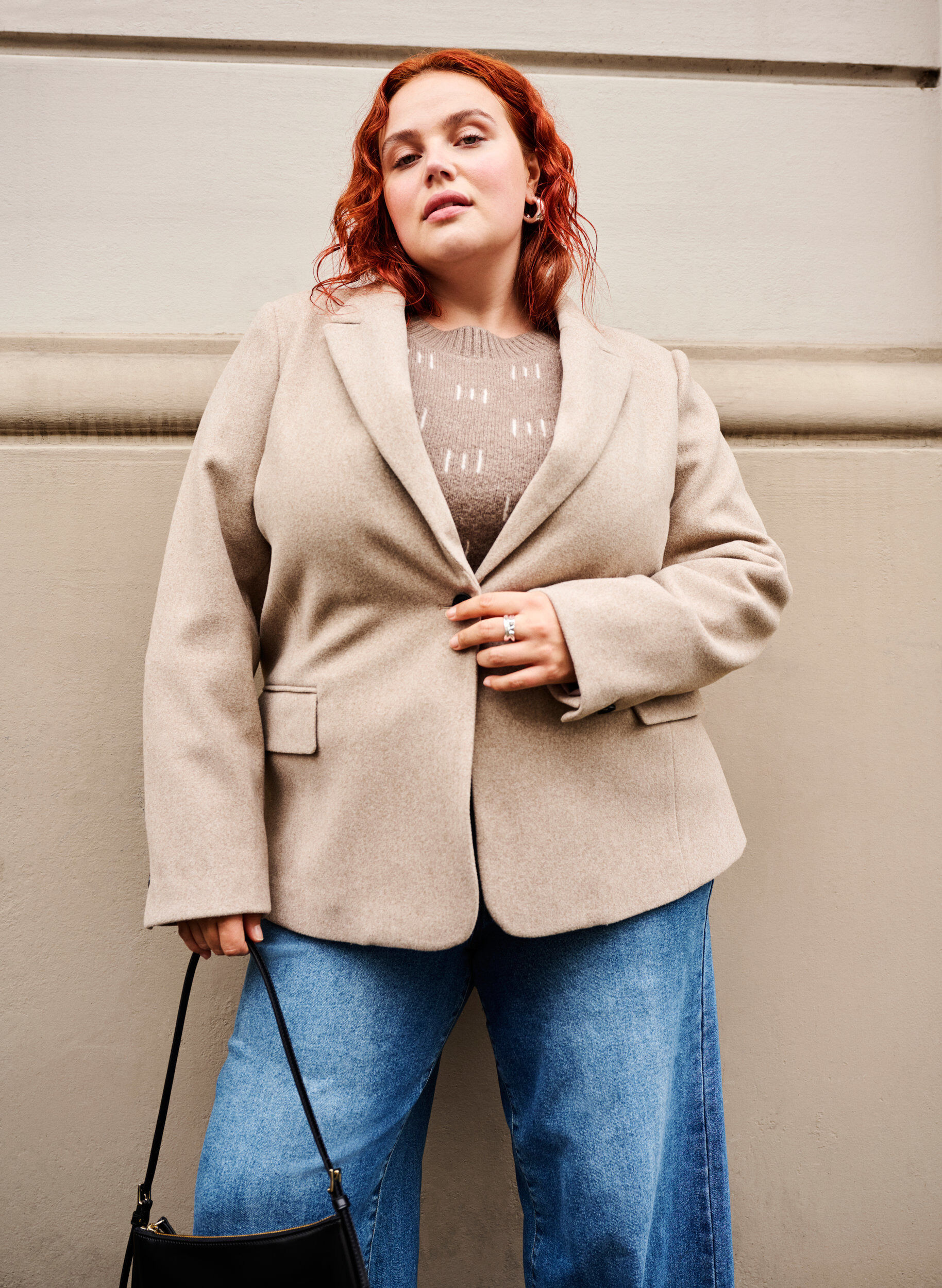 Zizzi Meleret blazer med slids, Pumice Stone Mel., Image image number 0