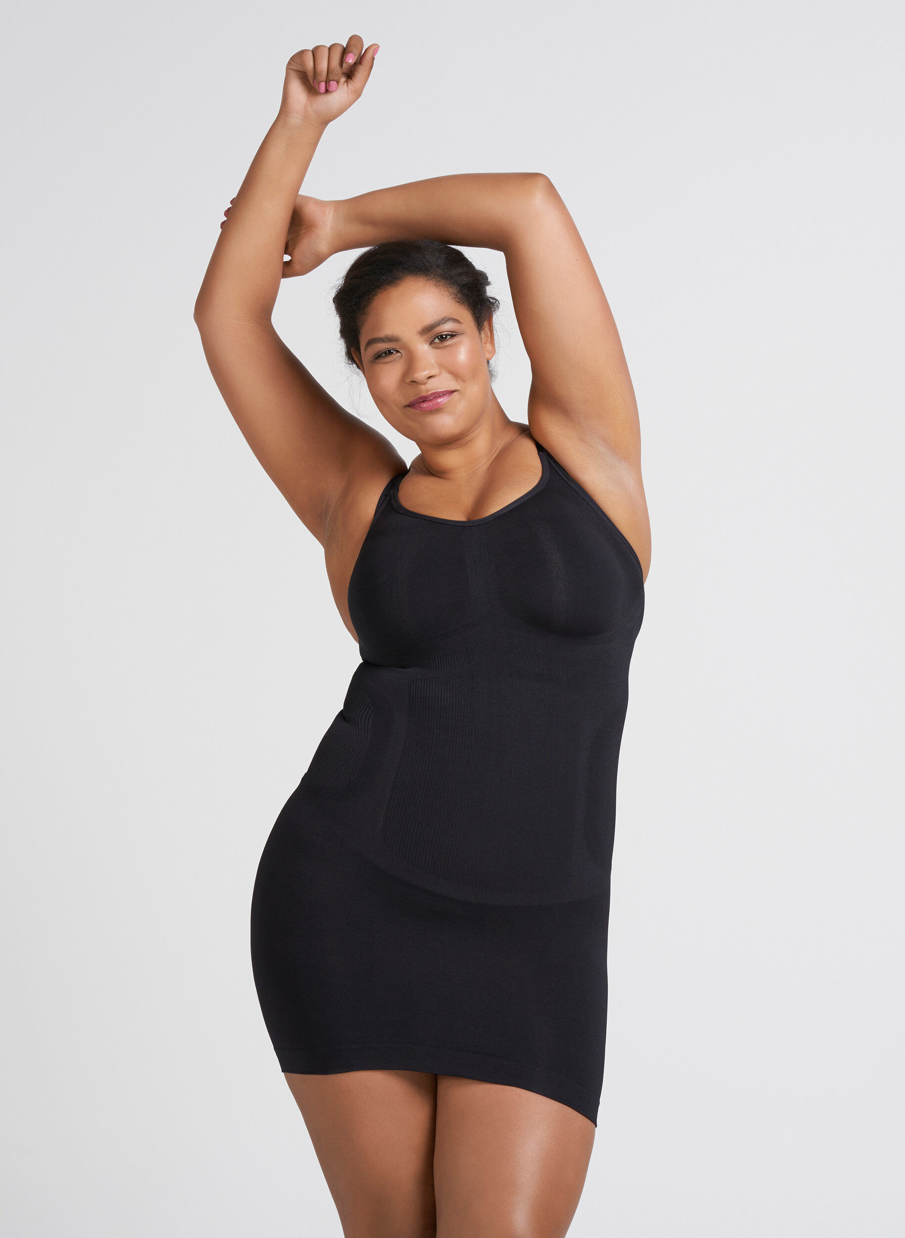 Zizzi Shapewear underkjole med tynde stropper, Sort, Model image number 2