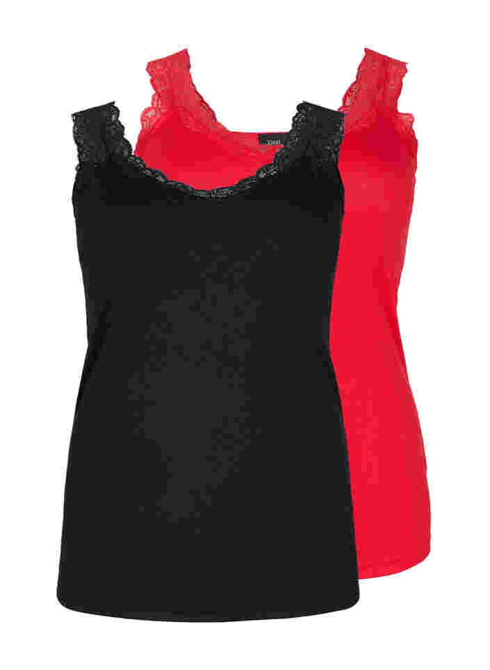 2-pak top med blonder, Black/Chinese Red, Packshot image number 0