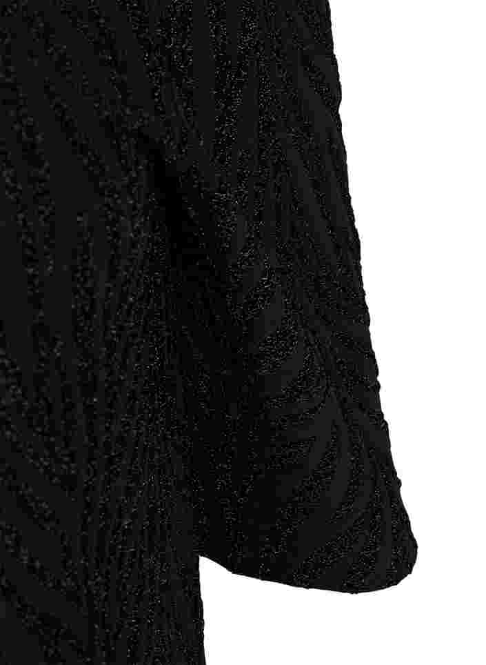 Mønstret kjole med glitter og korte ærmer, Black/Black Lurex, Packshot image number 3