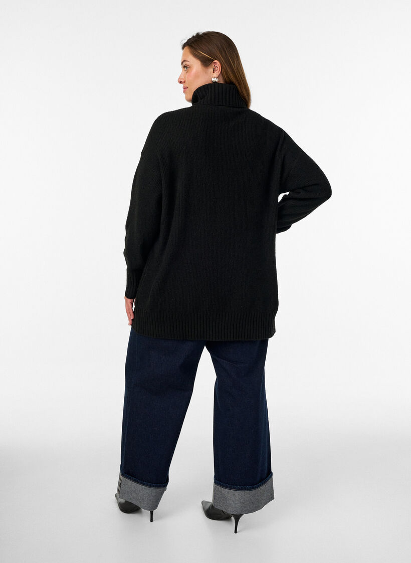 L&oslash;s strikbluse med rullekrave, Sort, Model image number 2
