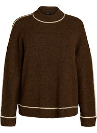 Striktr&oslash;je med turtleneck og kontraststriber, Brun