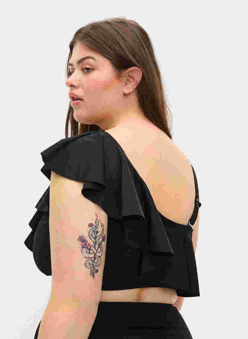 One-shoulder bikini top med flæser , Black, Model image number 1