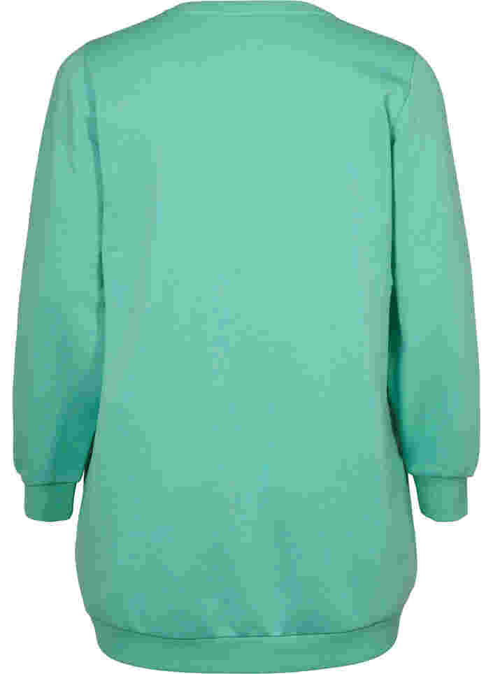 Lang sweatshirt med tekstprint, Neptune Green , Packshot image number 1