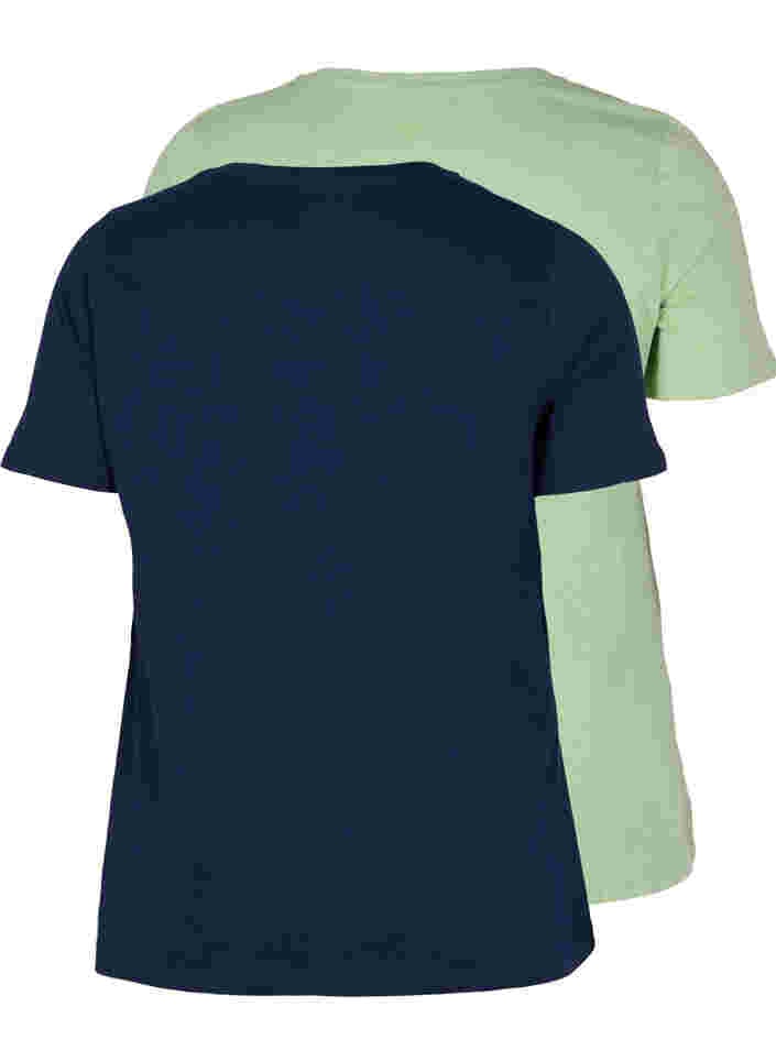 2-pak kortærmet t-shirt i bomuld, Navy B/Reseda, Packshot image number 1