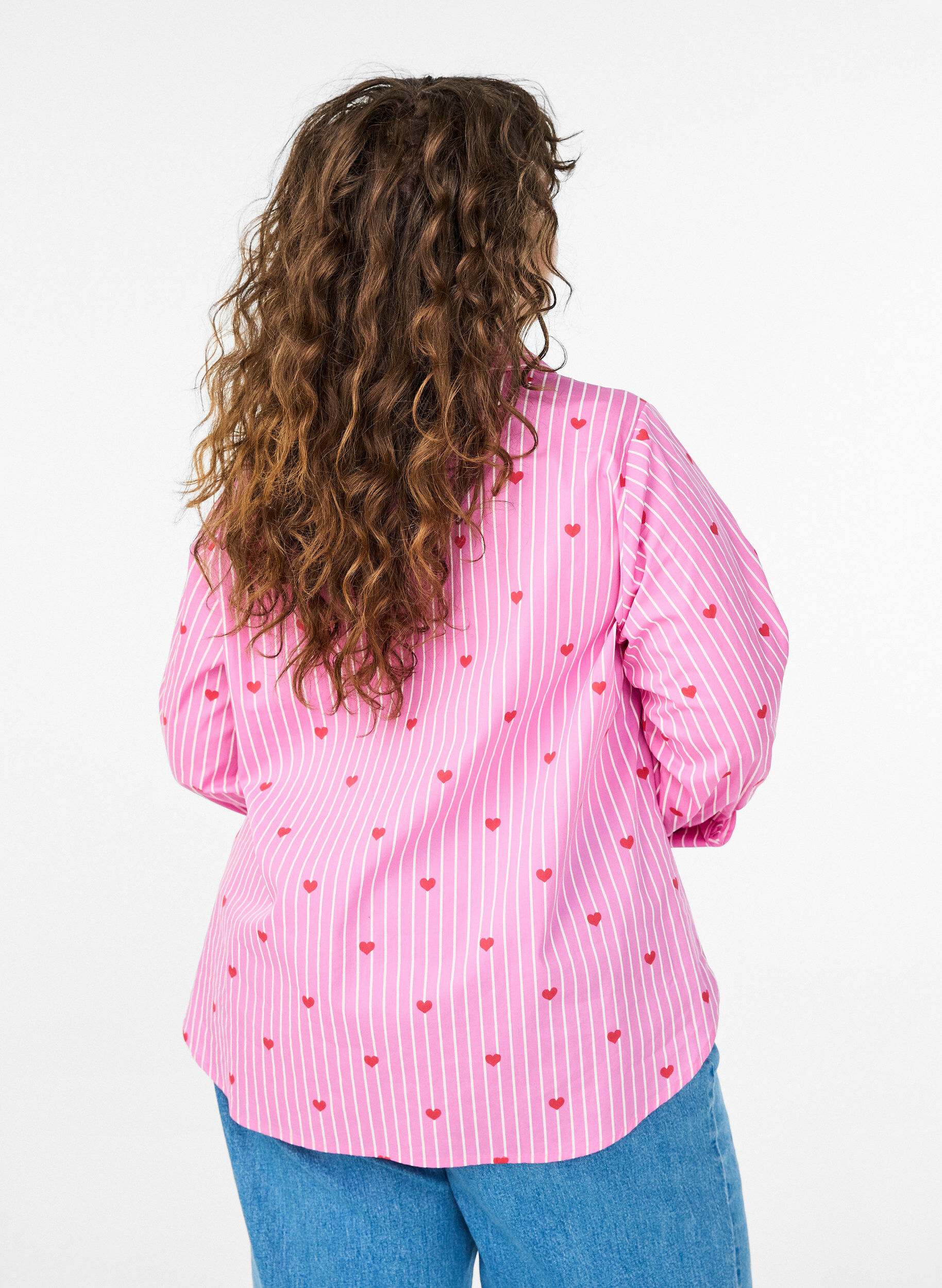 ZizziSkjortebluse med striber og hjerter, Lyser&oslash;d, Model image number 2
