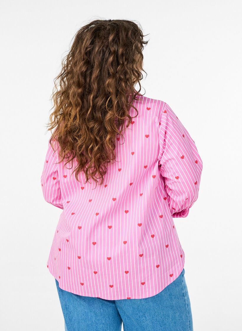 Skjortebluse med striber og hjerter, Lyser&oslash;d, Model image number 2