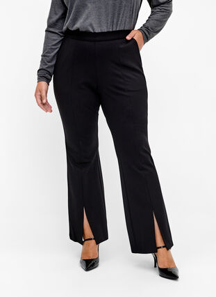 Bukser med bootcut og slids foran, Black, Model image number 2