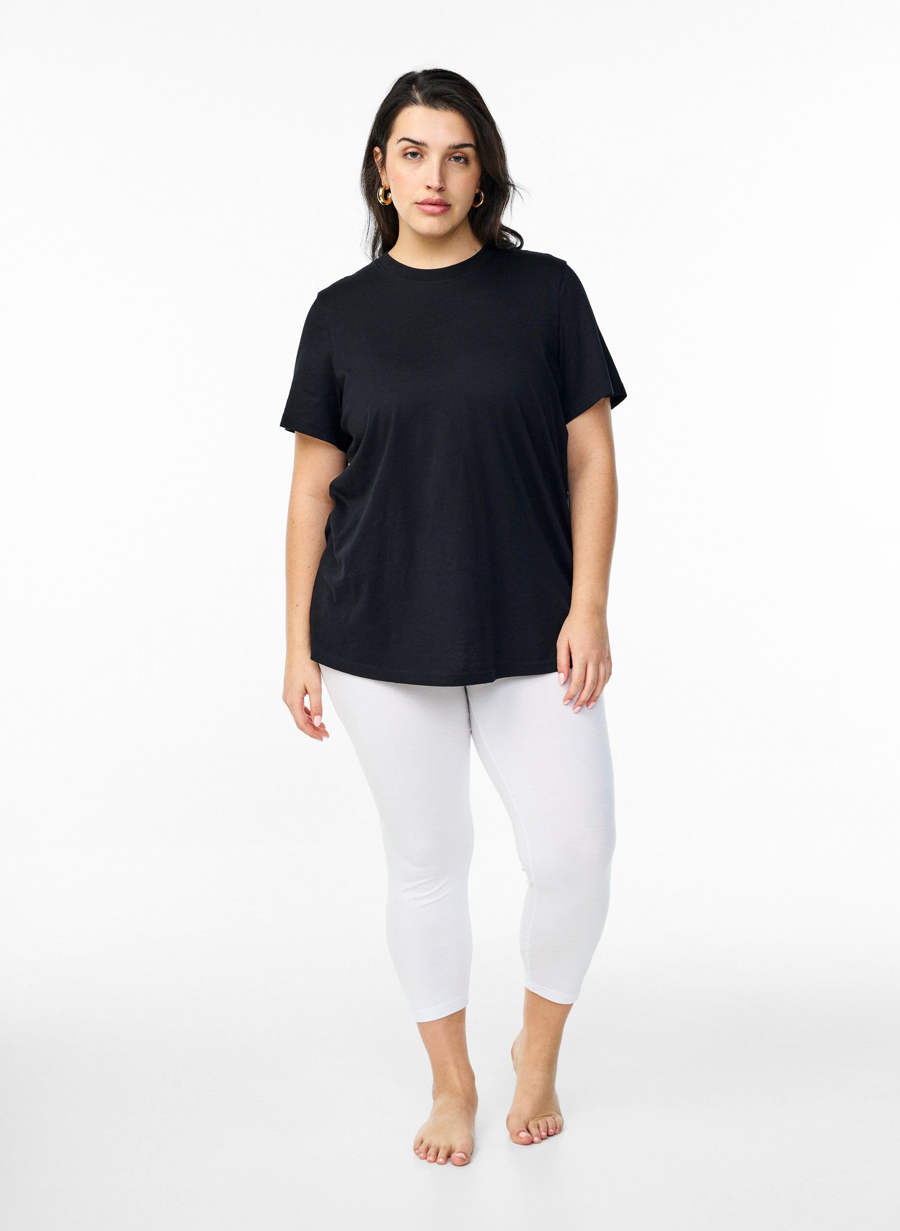 Zizzi Basis 3/4 leggings i viskose, Hvid, Model image number 1
